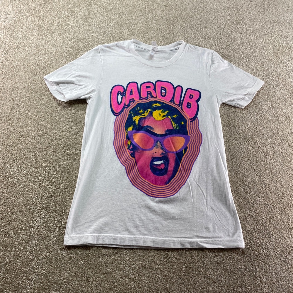 Bella + Canvas Cardi B Shirt Womens Small White Pop Art Rap Graphic Tee